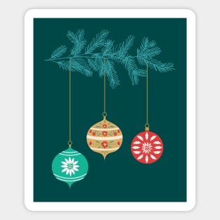 Retro Christmas Ornament Branch Magnet